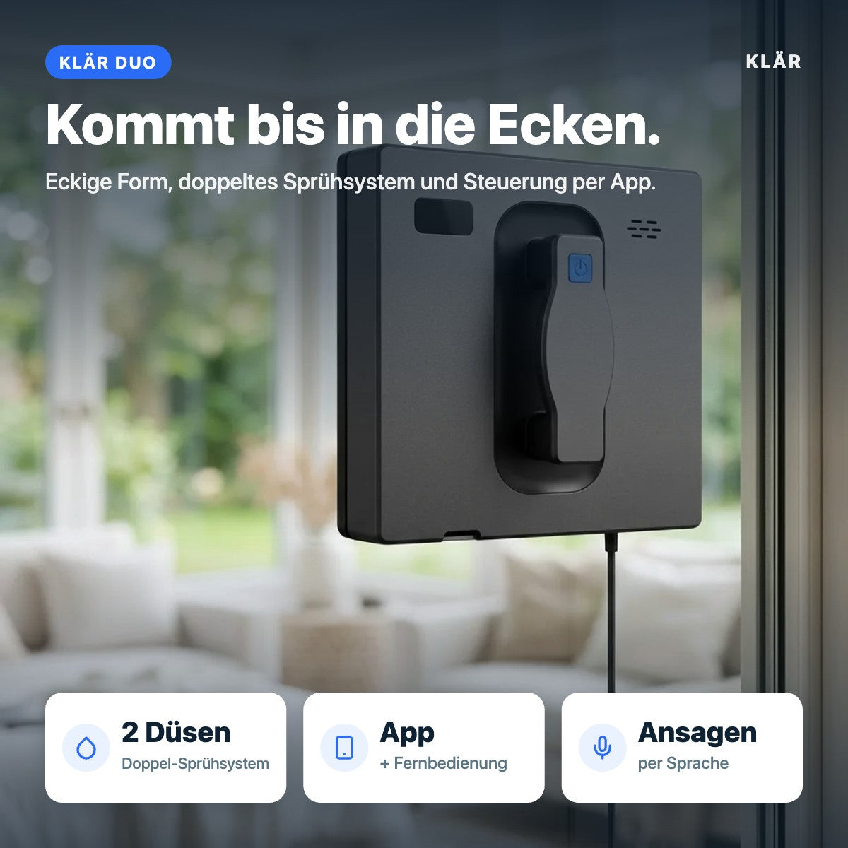 KLÄR Duo – Vorteile: Doppel-Sprühsystem, App, Sprachansagen