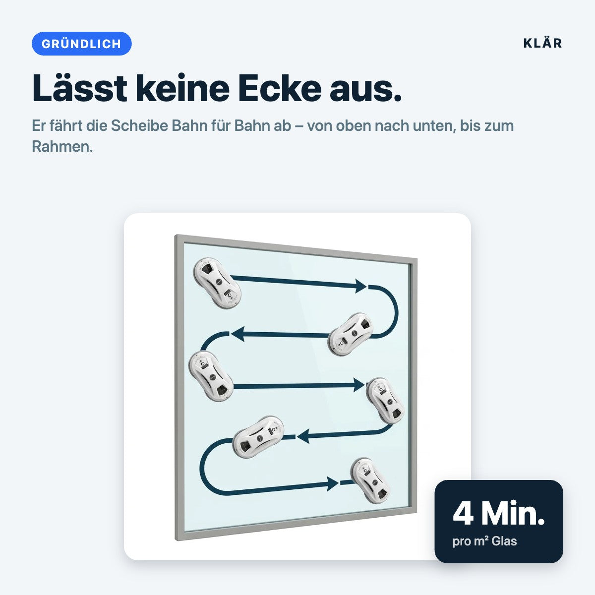 KLÄR S1 – reinigt Bahn für Bahn bis zum Rahmen