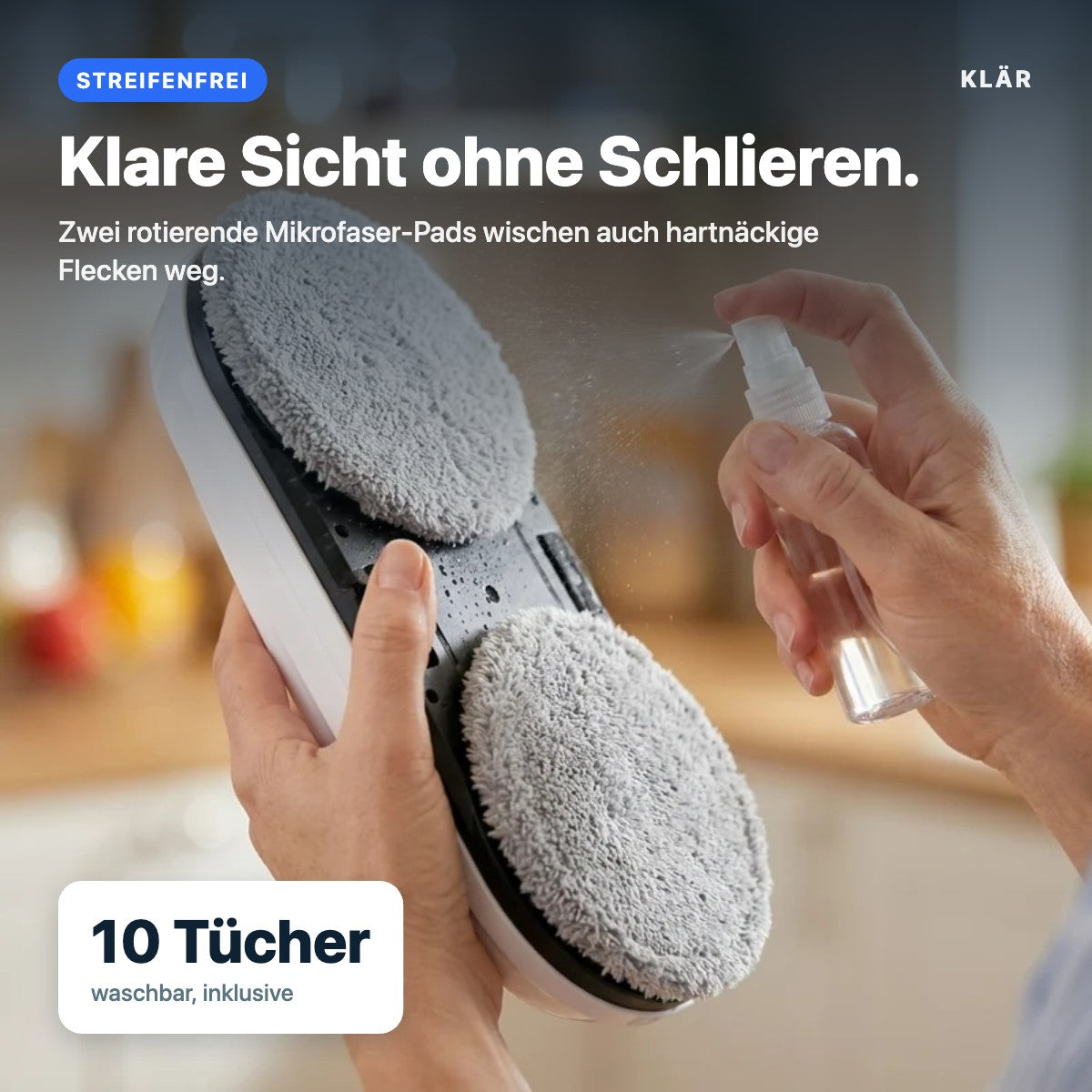 KLÄR S1 – streifenfrei mit rotierenden Mikrofaser-Pads